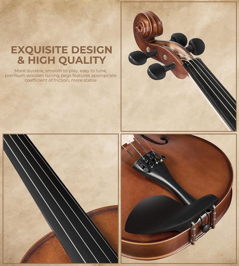 Vangoa 1/4 Kids Violin Set for Beginner Children Student Quarter Size Acoustic Violin Starter Kit with Case, Rosin, Bow, Strings, Mute, Fingerboard Stickers, Natural - Image 4